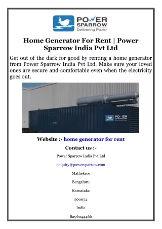 Home Generator For Rent  Power Sparrow India Pvt Ltd