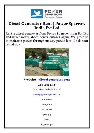 Diesel Generator Rent  Power Sparrow India Pvt Ltd