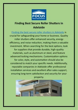 Finding Best Secure Roller Shutters in Adelaide