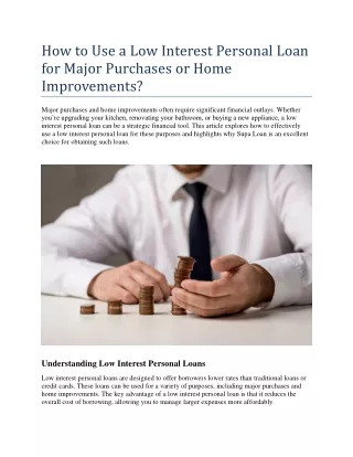 Low Interest Personal Loan for Major Purchases or Home Improvements