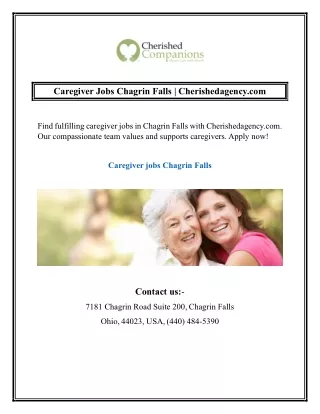 Caregiver Jobs Chagrin Falls | Cherishedagency.com