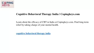 Cognitive Behavioral Therapy India  Copingkeys.com