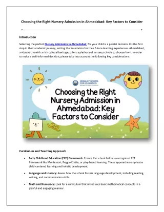 Choosing the Right Nursery Admission in Ahmedabad: Key Factors to Consider