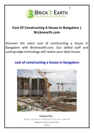 Cost Of Constructing A House In Bangalore Bricknearth.com