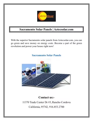 Sacramento Solar Panels | Aztecsolar.com