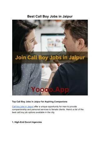 What Are the Best Call Boy Jobs in Jaipur