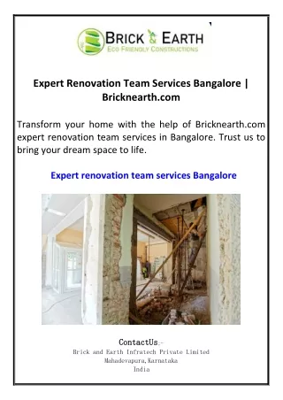 Expert Renovation Team Services Bangalore Bricknearth.com