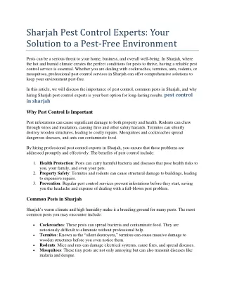 Sharjah Pest Control Experts: Your Solution to a Pest-Free Environment