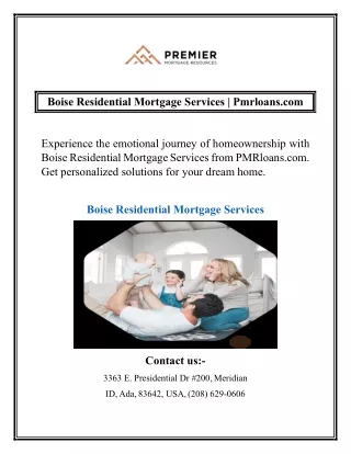 Boise Residential Mortgage Services | Pmrloans.com
