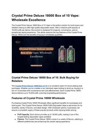 Crystal Prime Deluxe 18000 Box of 10 Vape_ Wholesale Excellence