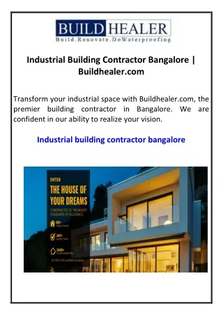 Industrial Building Contractor Bangalore Buildhealer.com