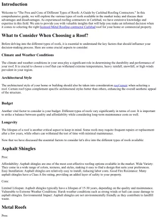 The Pros and Cons of Different Types of Roofs: A Guide by Carlsbad Roofing Contr