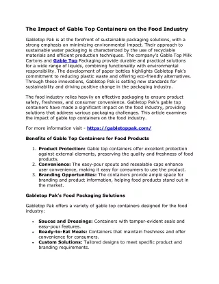 The Impact of Gable Top Containers on the Food Industry