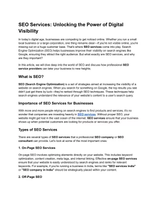 SEO Services: Unlocking the Power of Digital Visibility