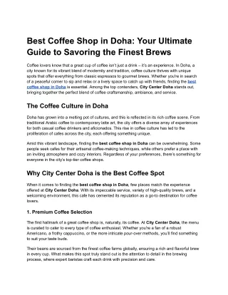 Best Coffee Shop in Doha_ Your Ultimate Guide to Savoring the Finest Brews