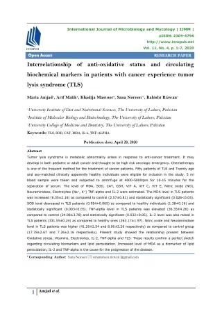 Interrelationship of anti-oxidative status and circulating biochemical markers