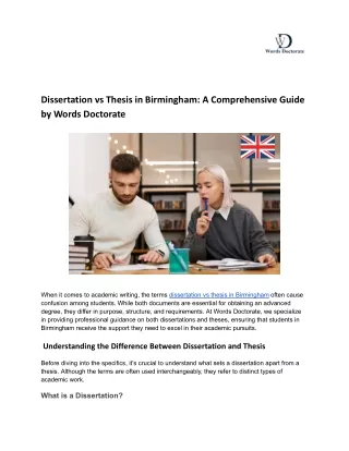 Dissertation vs Thesis in Birmingham: A Comprehensive Guide by Words Doctorate