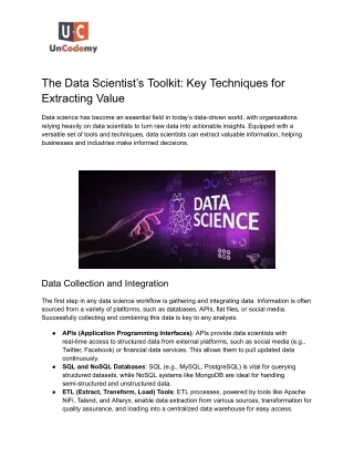 The Data Scientist’s Toolkit: Key Techniques for Extracting Value