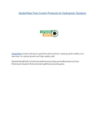 SpiderWipe Pest Control Products for Hydroponic Systems