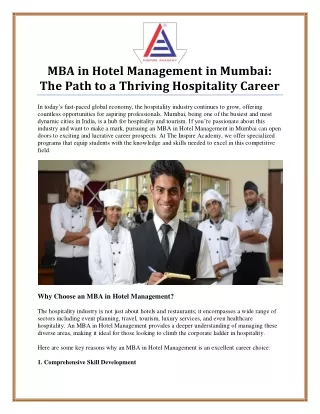 MBA in Hotel Management in Mumbai: A Path to Leadership in Hospitality