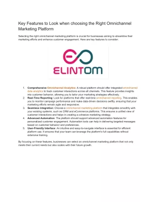 Key Features to Look when choosing the Right Omnichannel Marketing Platform