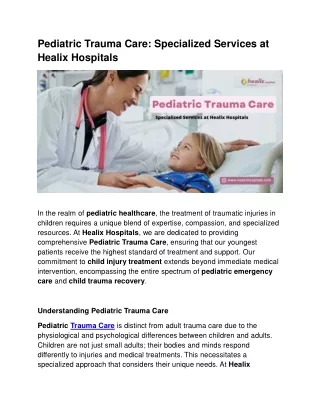 Pediatric Trauma Care: Specialized Services at Healix Hospitals