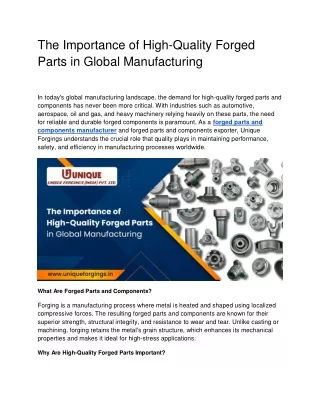 The Importance of High-Quality Forged Parts in Global Manufacturing