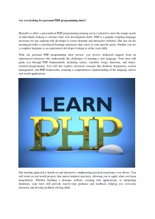 Are you looking for personal PHP programming tutor?