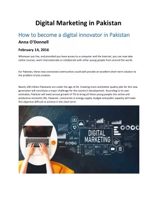 Digital Marketing in Pakistan