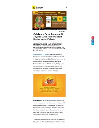 Celebrate Baba Ramdev Pir Jayanti with Personalized Posters and Videos.
