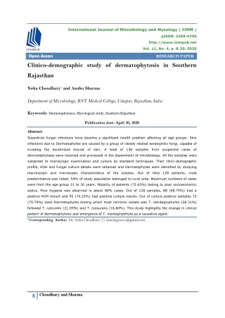 Clinico-demographic study of dermatophytosis in Southern Rajasthan