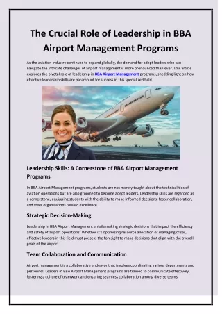 Thе Crucial Rolе of Lеadеrship in BBA Airport Managеmеnt Programs