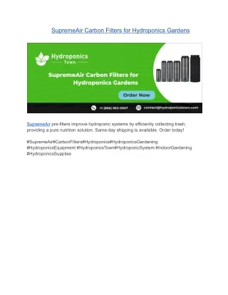 SupremeAir Carbon Filters for Hydroponics Gardens