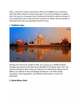 Top 10 Historical Tourist Sites You Should Visit in India