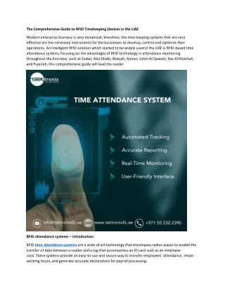 The Ultimate Guide to RFID Time Attendance Systems in the UAE