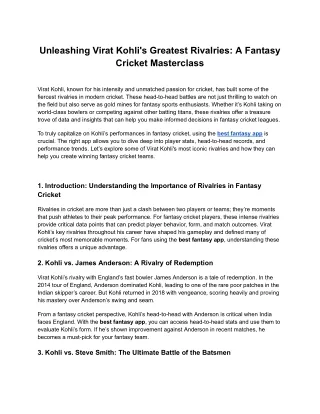Unleashing Virat Kohli's Greatest Rivalries_ A Fantasy Cricket Masterclass