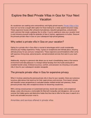 Explore the Best Private Villas in Goa for Your Next Vacation