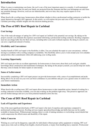The Pros and Cons of DIY Roof Repair in Carlsbad