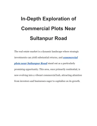 In-Depth Exploration of Commercial Plots Near Sultanpur Road