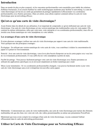 “Utiliser la Carte de Visite Électronique pour un Networking Efficace”