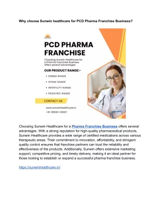 Why choose Sunwin healthcare for PCD Pharma Franchise Business?