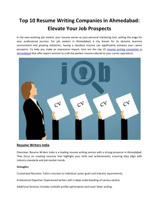 Explore Listing of 10 Resume Writing Companies in Ahmedabad