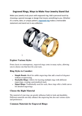 Engraved Rings, Ways to Make Your Jewelry Stand Out