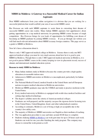 MBBS in Moldova: A Gateway to a Successful Medical Career for Indian Aspirants