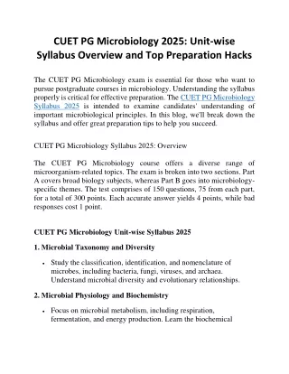 CUET PG Microbiology 2025: Unit-wise Syllabus Overview and Top Preparation Hacks