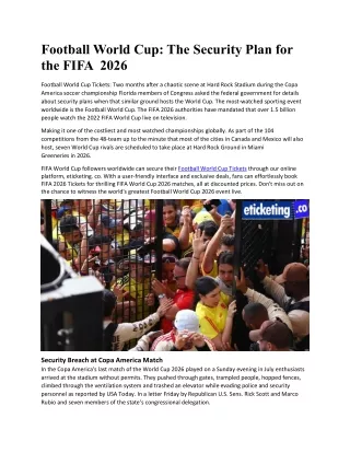 World Cup The security plan for the FIFA  2026