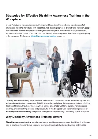 Strategies for Effective Disability Awareness Training in the Workplace