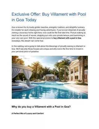 Buy Villament with a Pool in Goa – Your Luxury Escape