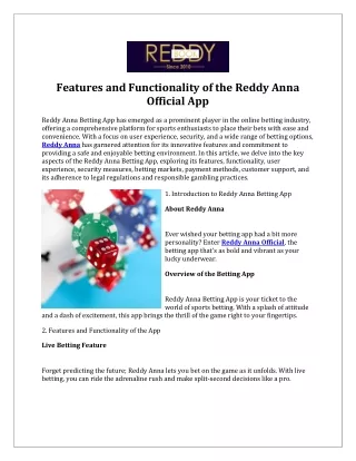 Features and Functionality of the Reddy Anna Official App