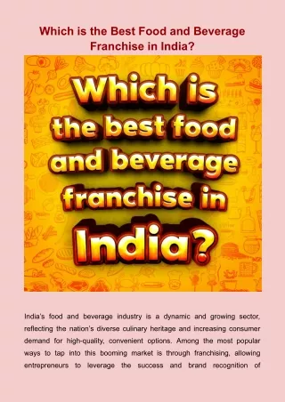 Which is the Best Food and Beverage Franchise in India